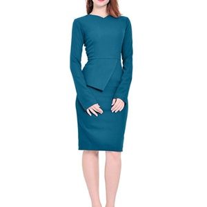 Dark Cyan Long Sleeve Pencil Dress